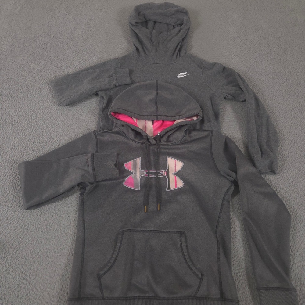 LOT OF 2 Nike x Under Armour Hoodie Womens S Storm Big Logo Sportswear Funnel